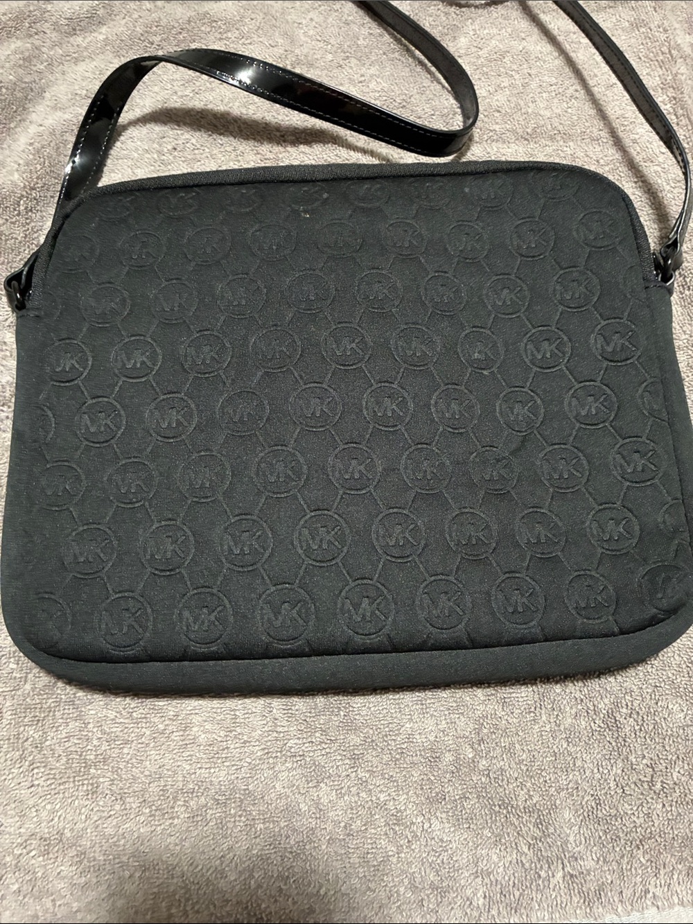 Michael Kors Black Embossed MK Crossbody Messenger Bag - Picture 2 of 3